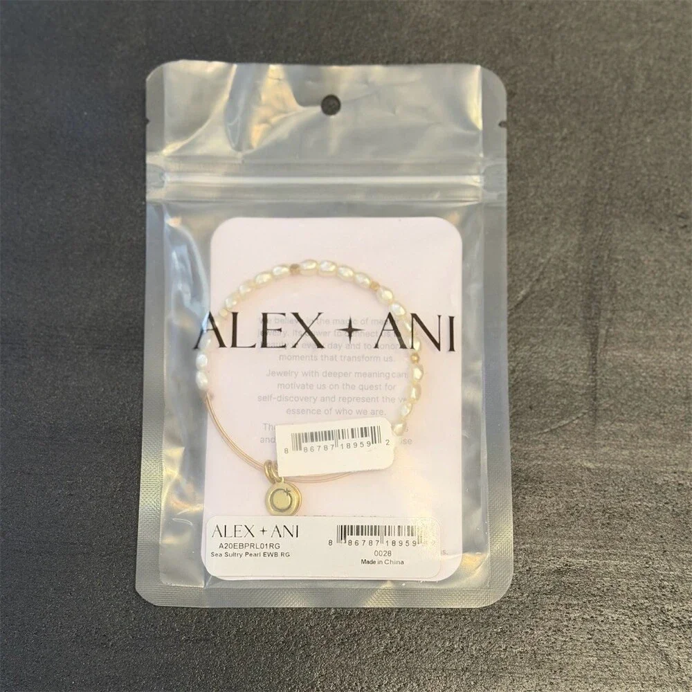 Alex and Ani Bracelet Sea Sultry Pearl Beaded Expandable Bangle Gold Tone